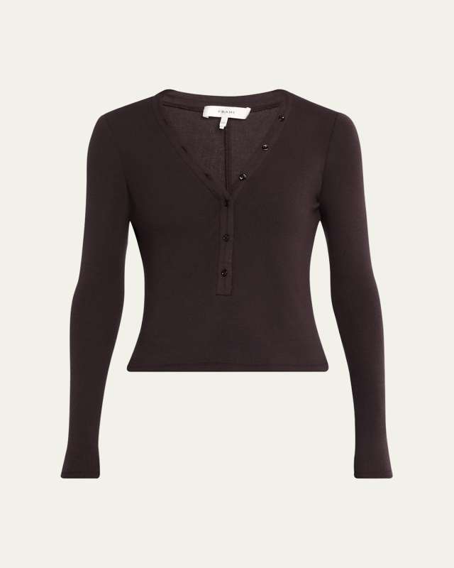 Long-Sleeve Ribbed Henley Top
